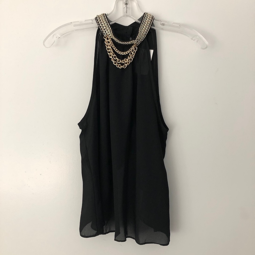 Windsor Black Gold Chain Collared Open Back Blouse